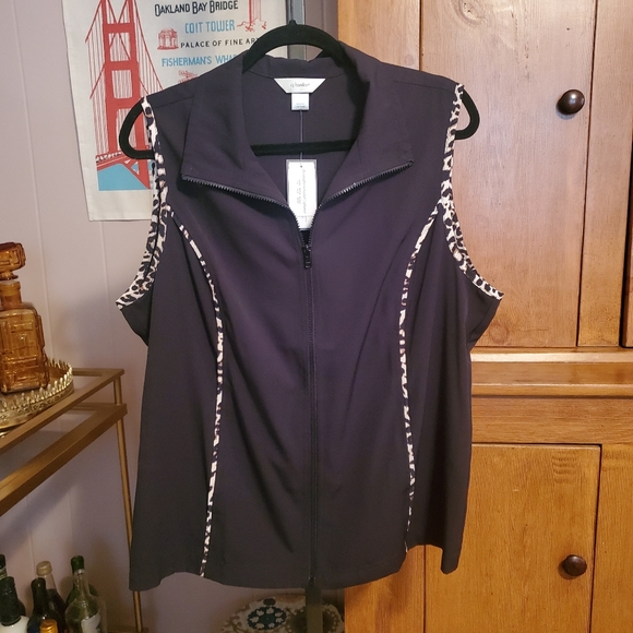CJ Banks Set Vest Jacket Leopard Black - Picture 2 of 7
